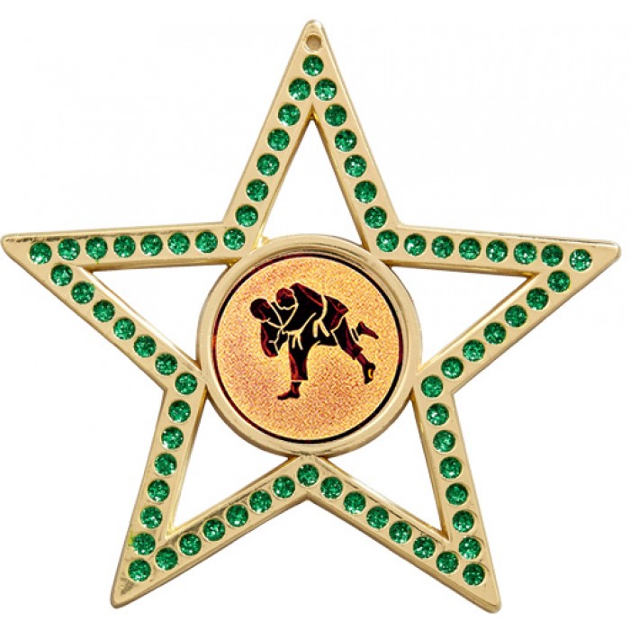 75MM GREEN STAR JUDO MEDAL - GOLD, SILVER OR BRONZE